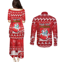 Personalised Lithuania Christmas Couples Matching Puletasi Dress and Long Sleeve Button Shirt Linksmu Kaledu - Wonder Print Shop