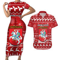Personalised Lithuania Christmas Couples Matching Short Sleeve Bodycon Dress and Hawaiian Shirt Linksmu Kaledu - Wonder Print Shop
