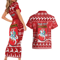 Personalised Lithuania Christmas Couples Matching Short Sleeve Bodycon Dress and Hawaiian Shirt Linksmu Kaledu - Wonder Print Shop