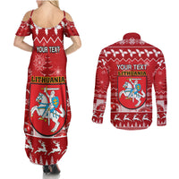 Personalised Lithuania Christmas Couples Matching Summer Maxi Dress and Long Sleeve Button Shirt Linksmu Kaledu - Wonder Print Shop