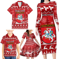 Personalised Lithuania Christmas Family Matching Long Sleeve Bodycon Dress and Hawaiian Shirt Linksmu Kaledu - Wonder Print Shop