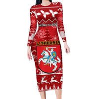 Personalised Lithuania Christmas Family Matching Long Sleeve Bodycon Dress and Hawaiian Shirt Linksmu Kaledu - Wonder Print Shop