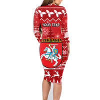 Personalised Lithuania Christmas Family Matching Long Sleeve Bodycon Dress and Hawaiian Shirt Linksmu Kaledu - Wonder Print Shop
