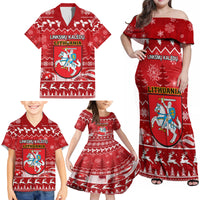 Personalised Lithuania Christmas Family Matching Off Shoulder Maxi Dress and Hawaiian Shirt Linksmu Kaledu - Wonder Print Shop