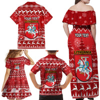 Personalised Lithuania Christmas Family Matching Off Shoulder Maxi Dress and Hawaiian Shirt Linksmu Kaledu - Wonder Print Shop