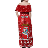 Personalised Lithuania Christmas Family Matching Off Shoulder Maxi Dress and Hawaiian Shirt Linksmu Kaledu - Wonder Print Shop