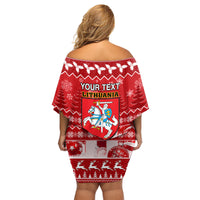 Personalised Lithuania Christmas Family Matching Off Shoulder Short Dress and Hawaiian Shirt Linksmu Kaledu - Wonder Print Shop