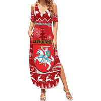 Personalised Lithuania Christmas Family Matching Summer Maxi Dress and Hawaiian Shirt Linksmu Kaledu - Wonder Print Shop