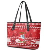 Personalised Lithuania Christmas Leather Tote Bag Linksmu Kaledu - Wonder Print Shop