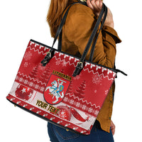 Personalised Lithuania Christmas Leather Tote Bag Linksmu Kaledu - Wonder Print Shop