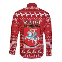 Personalised Lithuania Christmas Long Sleeve Button Shirt Linksmu Kaledu - Wonder Print Shop