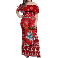 Personalised Lithuania Christmas Off Shoulder Maxi Dress Linksmu Kaledu - Wonder Print Shop