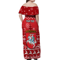Personalised Lithuania Christmas Off Shoulder Maxi Dress Linksmu Kaledu - Wonder Print Shop