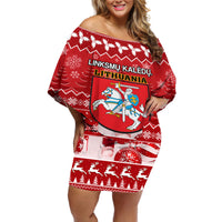 Personalised Lithuania Christmas Off Shoulder Short Dress Linksmu Kaledu - Wonder Print Shop