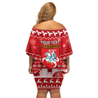 Personalised Lithuania Christmas Off Shoulder Short Dress Linksmu Kaledu - Wonder Print Shop