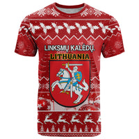 Personalised Lithuania Christmas T Shirt Linksmu Kaledu - Wonder Print Shop
