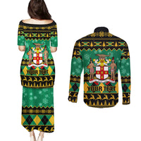Personalised Jamaica Christmas Couples Matching Puletasi Dress and Long Sleeve Button Shirt Jamaican Coat Of Arms Xmas Vibes - Wonder Print Shop
