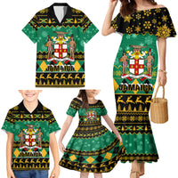 Personalised Jamaica Christmas Family Matching Mermaid Dress and Hawaiian Shirt Jamaican Coat Of Arms Xmas Vibes - Wonder Print Shop