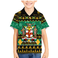 Personalised Jamaica Christmas Family Matching Mermaid Dress and Hawaiian Shirt Jamaican Coat Of Arms Xmas Vibes - Wonder Print Shop