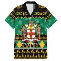 Personalised Jamaica Christmas Family Matching Off Shoulder Short Dress and Hawaiian Shirt Jamaican Coat Of Arms Xmas Vibes - Wonder Print Shop