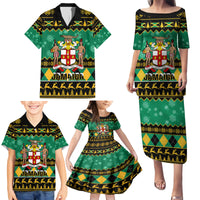 Personalised Jamaica Christmas Family Matching Puletasi Dress and Hawaiian Shirt Jamaican Coat Of Arms Xmas Vibes - Wonder Print Shop