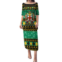 Personalised Jamaica Christmas Family Matching Puletasi Dress and Hawaiian Shirt Jamaican Coat Of Arms Xmas Vibes - Wonder Print Shop