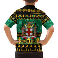 Personalised Jamaica Christmas Family Matching Short Sleeve Bodycon Dress and Hawaiian Shirt Jamaican Coat Of Arms Xmas Vibes - Wonder Print Shop
