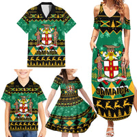 Personalised Jamaica Christmas Family Matching Summer Maxi Dress and Hawaiian Shirt Jamaican Coat Of Arms Xmas Vibes - Wonder Print Shop