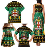 Personalised Jamaica Christmas Family Matching Tank Maxi Dress and Hawaiian Shirt Jamaican Coat Of Arms Xmas Vibes - Wonder Print Shop