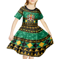 Personalised Jamaica Christmas Kid Short Sleeve Dress Jamaican Coat Of Arms Xmas Vibes - Wonder Print Shop