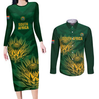 Custom South Africa Cricket Couples Matching Long Sleeve Bodycon Dress and Long Sleeve Button Shirt Go Champions Proteas - Wonder Print Shop