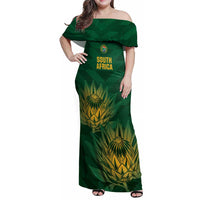 Custom South Africa Cricket Family Matching Off Shoulder Maxi Dress and Hawaiian Shirt Go Champions Proteas - Wonder Print Shop