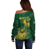 Custom South Africa Cricket Off Shoulder Sweater Go Champions Proteas - Wonder Print Shop