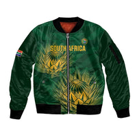 Custom South Africa Cricket Sleeve Zip Bomber Jacket Go Champions Proteas - Wonder Print Shop