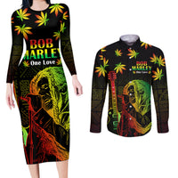 Jamaica Legend Bob Day Couples Matching Long Sleeve Bodycon Dress and Long Sleeve Button Shirt One Love Jamaican Reggae African Pattern - Wonder Print Shop