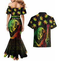 Jamaica Legend Bob Day Couples Matching Mermaid Dress and Hawaiian Shirt One Love Jamaican Reggae African Pattern - Wonder Print Shop