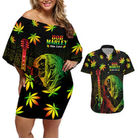 Jamaica Legend Bob Day Couples Matching Off Shoulder Short Dress and Hawaiian Shirt One Love Jamaican Reggae African Pattern - Wonder Print Shop