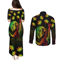Jamaica Legend Bob Day Couples Matching Puletasi and Long Sleeve Button Shirt One Love Jamaican Reggae African Pattern - Wonder Print Shop