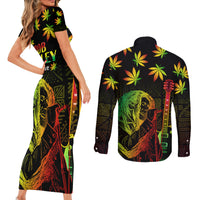Jamaica Legend Bob Day Couples Matching Short Sleeve Bodycon Dress and Long Sleeve Button Shirt One Love Jamaican Reggae African Pattern - Wonder Print Shop