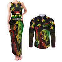 Jamaica Legend Bob Day Couples Matching Tank Maxi Dress and Long Sleeve Button Shirt One Love Jamaican Reggae African Pattern - Wonder Print Shop