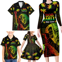Jamaica Legend Bob Day Family Matching Long Sleeve Bodycon Dress and Hawaiian Shirt One Love Jamaican Reggae African Pattern - Wonder Print Shop