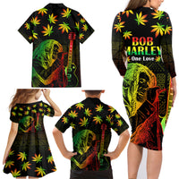 Jamaica Legend Bob Day Family Matching Long Sleeve Bodycon Dress and Hawaiian Shirt One Love Jamaican Reggae African Pattern - Wonder Print Shop