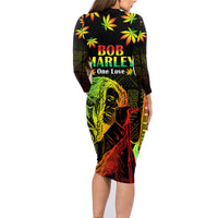 Jamaica Legend Bob Day Family Matching Long Sleeve Bodycon Dress and Hawaiian Shirt One Love Jamaican Reggae African Pattern - Wonder Print Shop