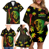 Jamaica Legend Bob Day Family Matching Off Shoulder Short Dress and Hawaiian Shirt One Love Jamaican Reggae African Pattern - Wonder Print Shop