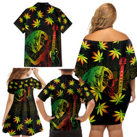 Jamaica Legend Bob Day Family Matching Off Shoulder Short Dress and Hawaiian Shirt One Love Jamaican Reggae African Pattern - Wonder Print Shop