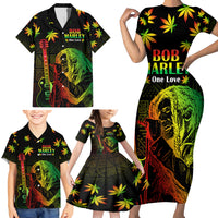 Jamaica Legend Bob Day Family Matching Short Sleeve Bodycon Dress and Hawaiian Shirt One Love Jamaican Reggae African Pattern - Wonder Print Shop
