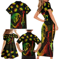 Jamaica Legend Bob Day Family Matching Short Sleeve Bodycon Dress and Hawaiian Shirt One Love Jamaican Reggae African Pattern - Wonder Print Shop