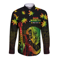 Jamaica Legend Bob Day Long Sleeve Button Shirt One Love Jamaican Reggae African Pattern - Wonder Print Shop
