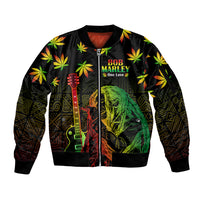 Jamaica Legend Bob Day Sleeve Zip Bomber Jacket One Love Jamaican Reggae African Pattern - Wonder Print Shop