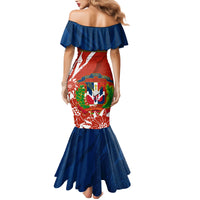 Dominican Republic Independence Day Family Matching Mermaid Dress and Hawaiian Shirt Coat Of Arms With Bayahibe Rose - Wonder Print Shop